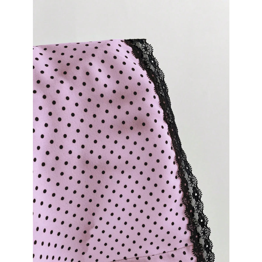 Polka Dot Lace Trim Puff Sleeve Top Apparel and Accessories