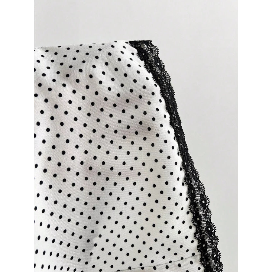 Polka Dot Lace Trim Puff Sleeve Top Apparel and Accessories