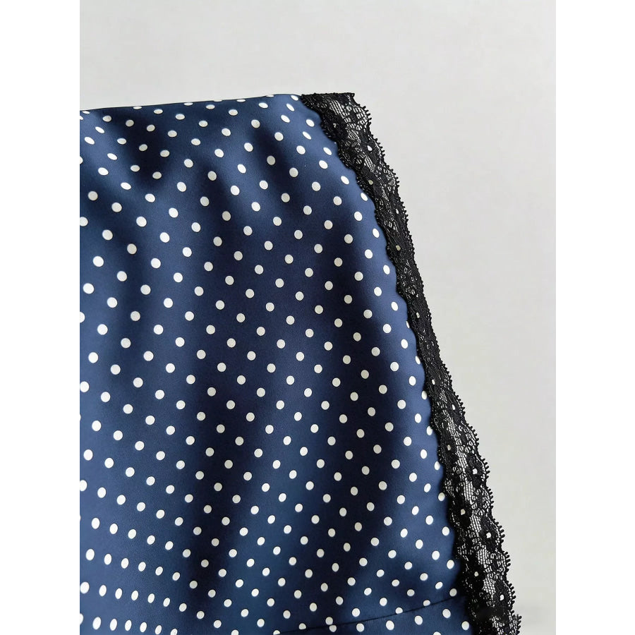 Polka Dot Lace Trim Puff Sleeve Top Apparel and Accessories