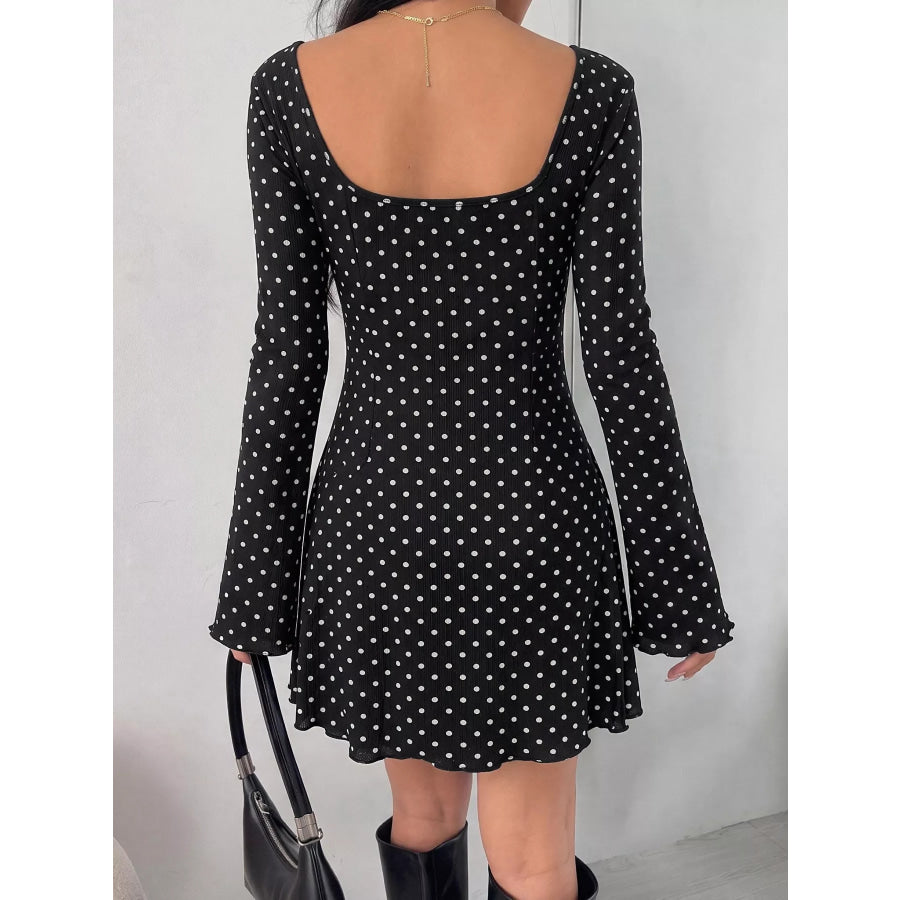 Polka Dot Lace Trimmed V-Neck Mini Dress Apparel and Accessories