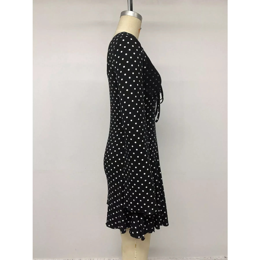 Polka Dot Lace Trimmed V-Neck Mini Dress Apparel and Accessories