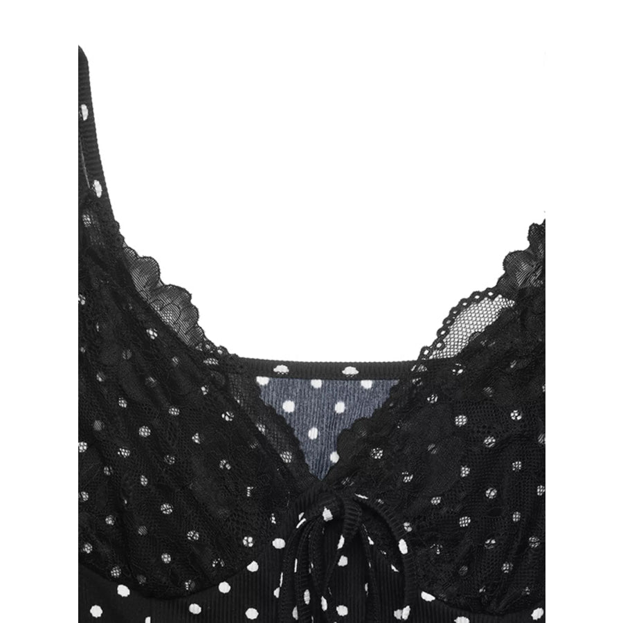 Polka Dot Lace Trimmed V-Neck Mini Dress Apparel and Accessories