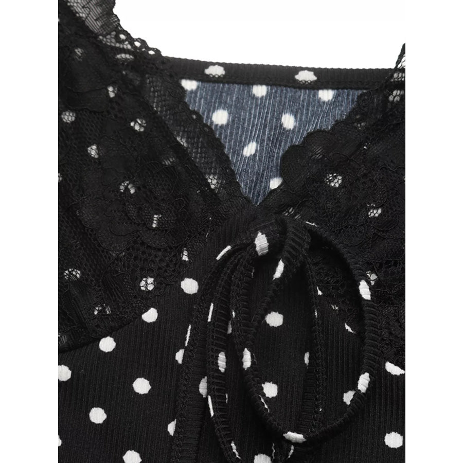 Polka Dot Lace Trimmed V-Neck Mini Dress Apparel and Accessories