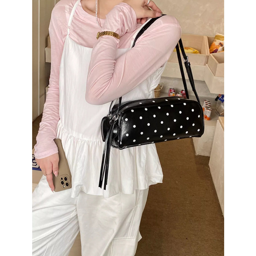 Polka Dot Leather Shoulder Bag Black / One Size Apparel and Accessories