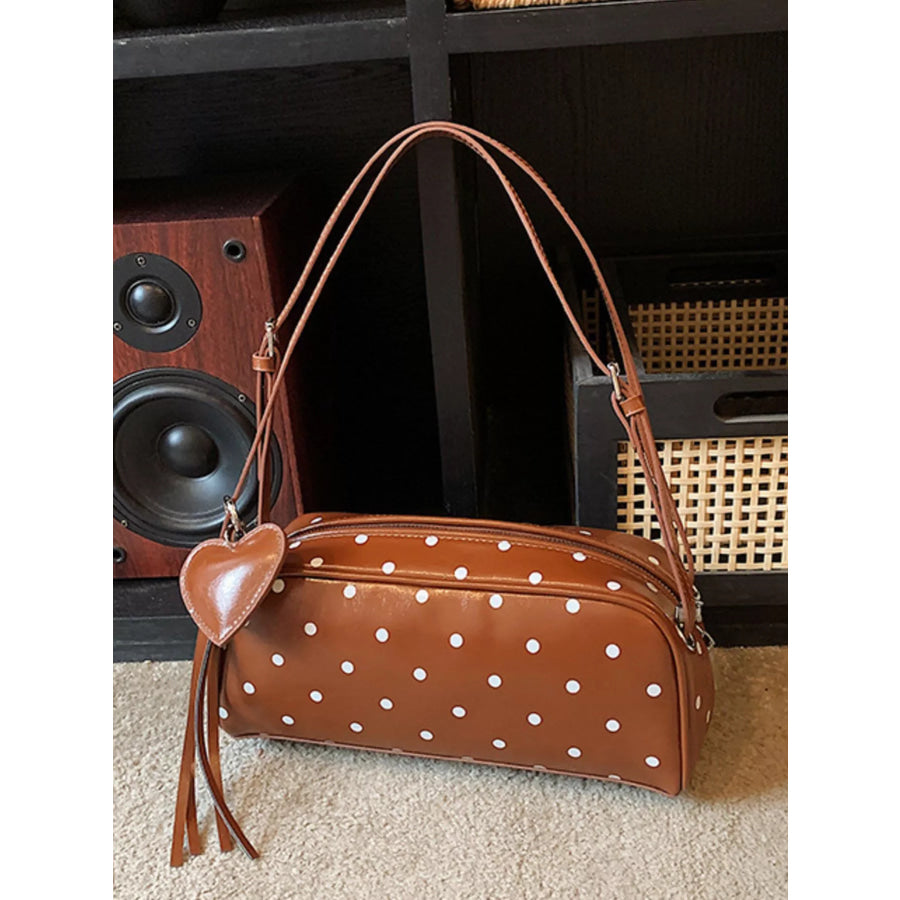 Polka Dot Leather Shoulder Bag Brown / One Size Apparel and Accessories