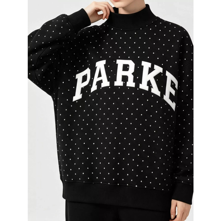 Polka Dot Letter Graphic Sweatshirt Black-Polyester Print With White Trim And Embroidery / S Apparel Accessories