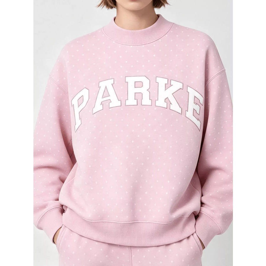 Polka Dot Letter Graphic Sweatshirt Pink-Polyester Print With White Trim And Embroidery / S Apparel Accessories
