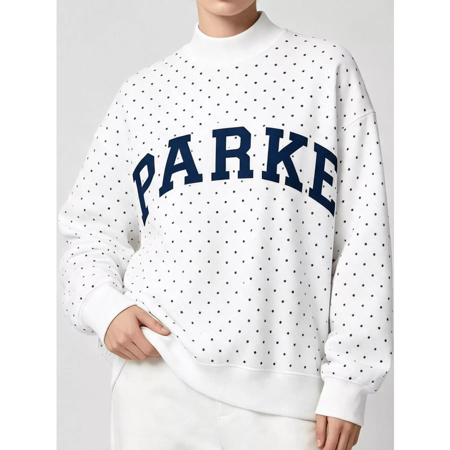 Polka Dot Letter Graphic Sweatshirt White-Polyester Print With Navy Trim And Embroidery / S Apparel Accessories