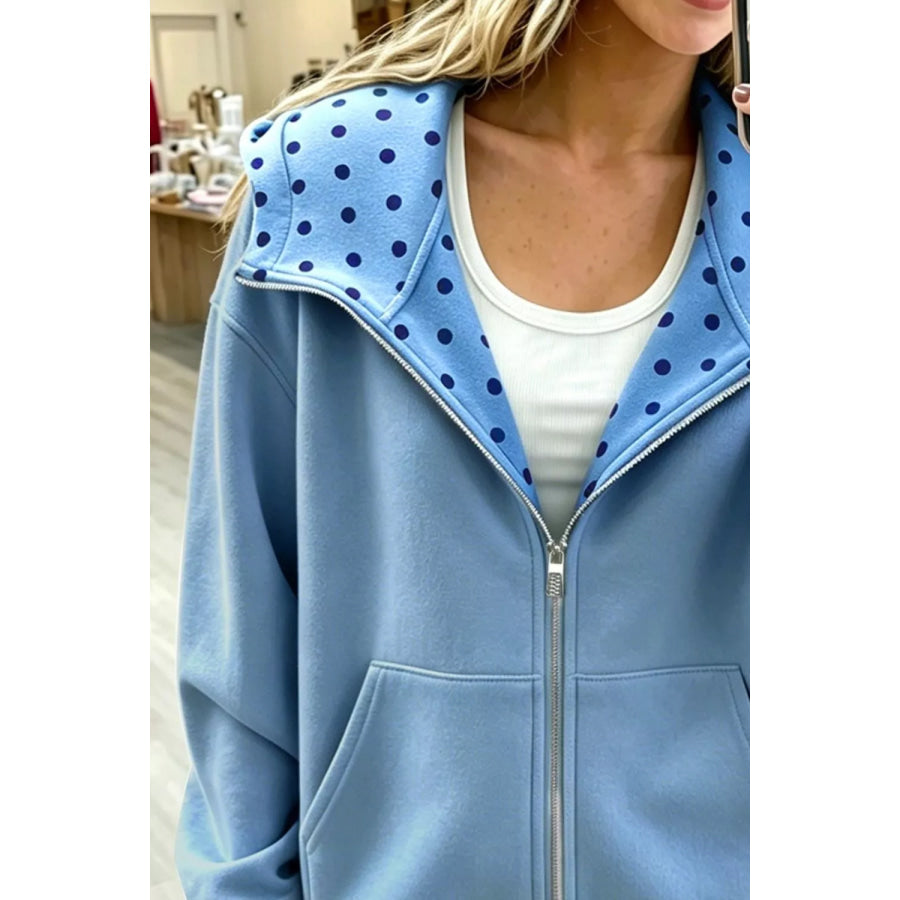 Polka Dot Lined Zip-Up Hoodie Apparel and Accessories