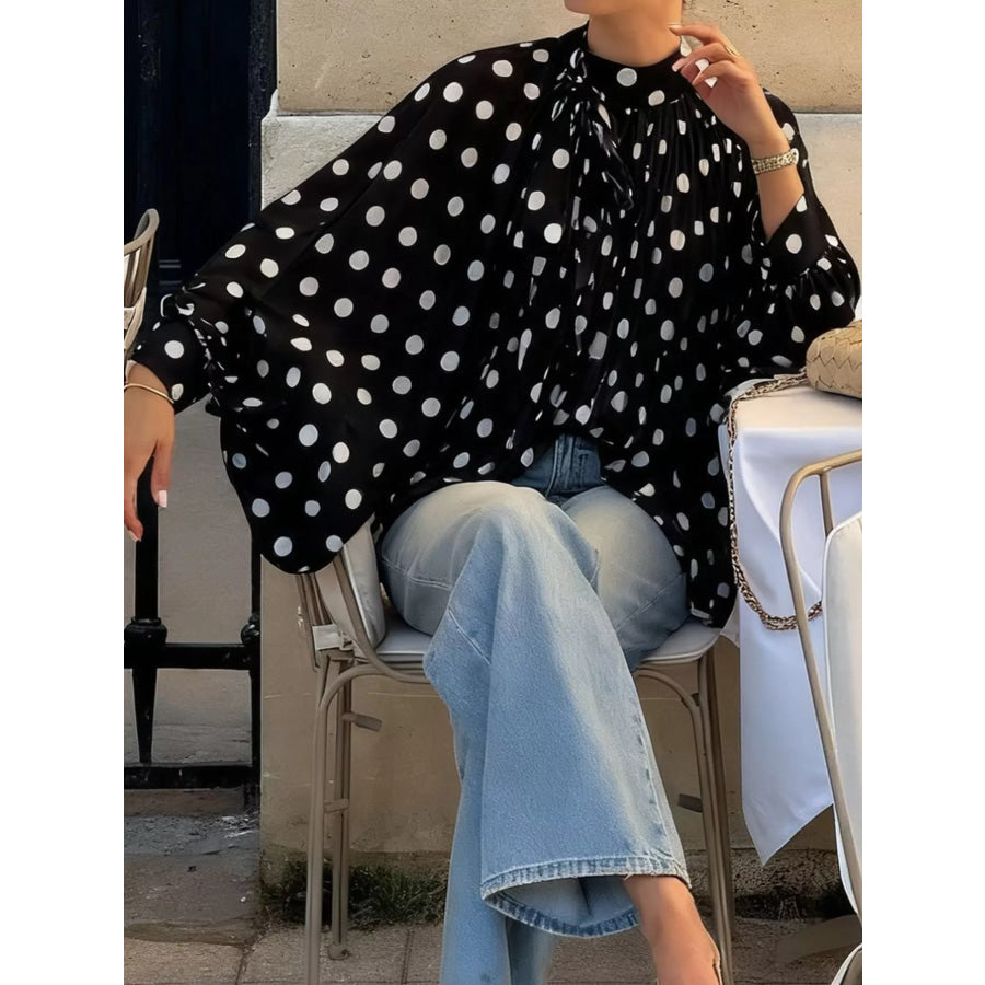Polka Dot Long Sleeve Blouse Black / S Apparel and Accessories