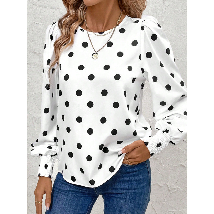 Polka Dot Long Sleeve Blouse White / S Apparel and Accessories