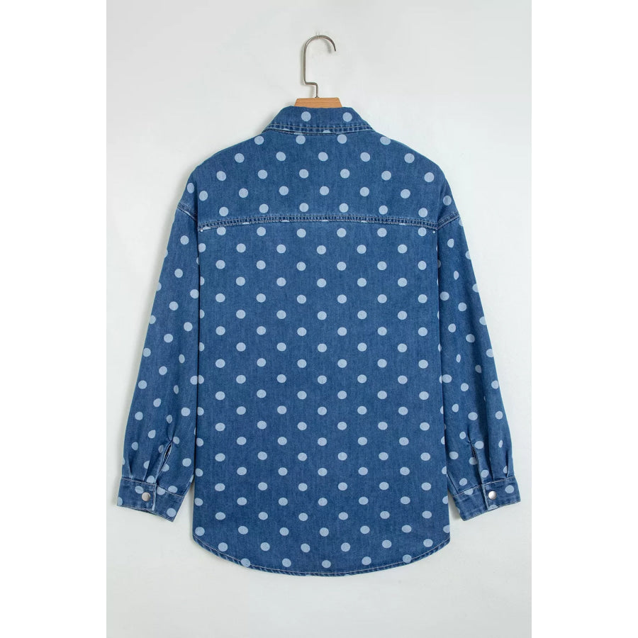 Polka Dot Long Sleeve Collar Shift Tunic Denim Jacket Apparel and Accessories