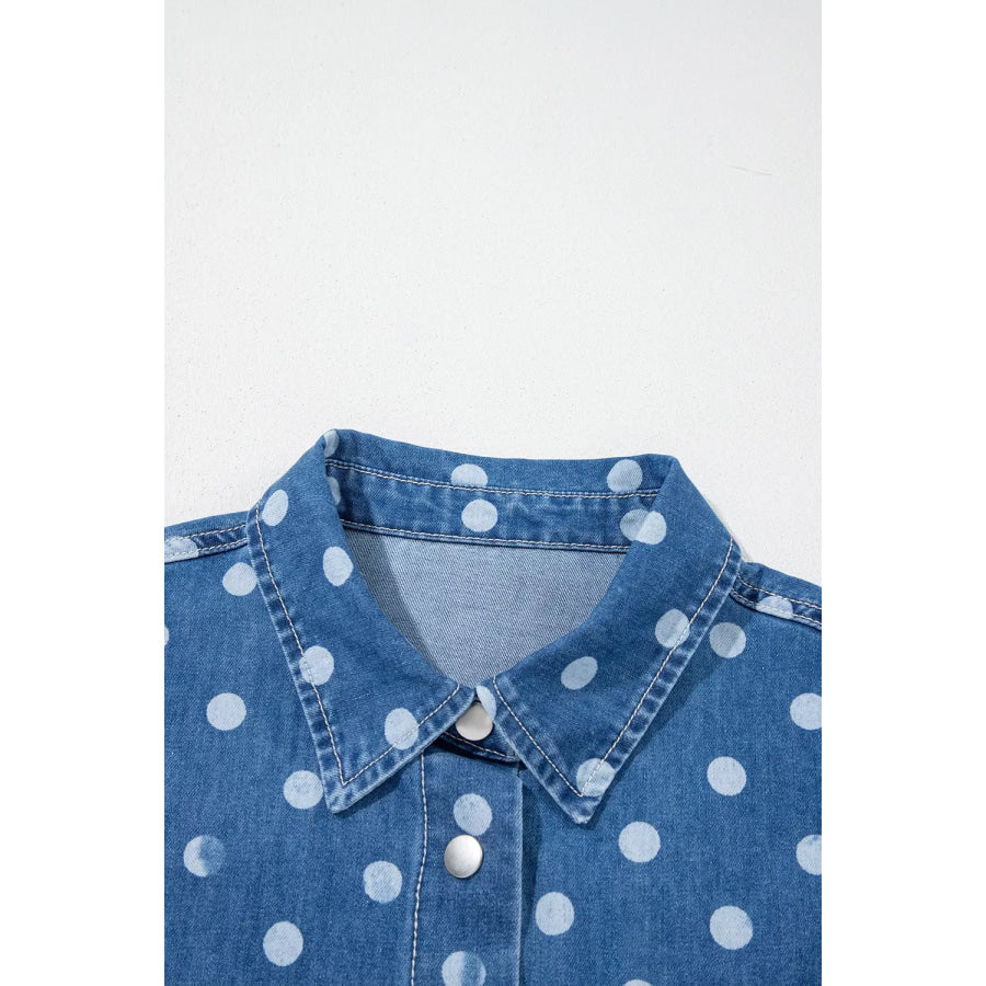 Polka Dot Long Sleeve Collar Shift Tunic Denim Jacket Apparel and Accessories