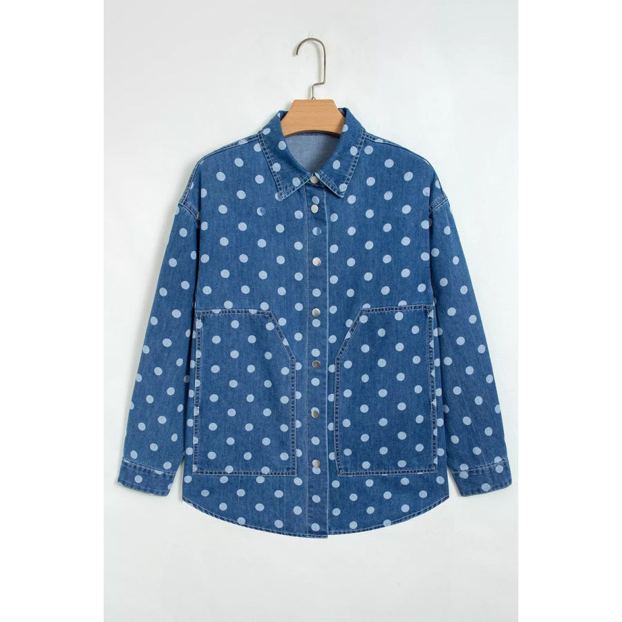 Polka Dot Long Sleeve Collar Shift Tunic Denim Jacket Apparel and Accessories
