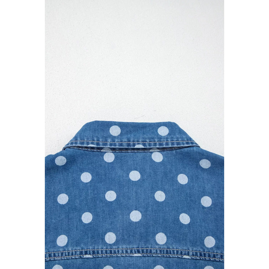 Polka Dot Long Sleeve Collar Shift Tunic Denim Jacket Apparel and Accessories