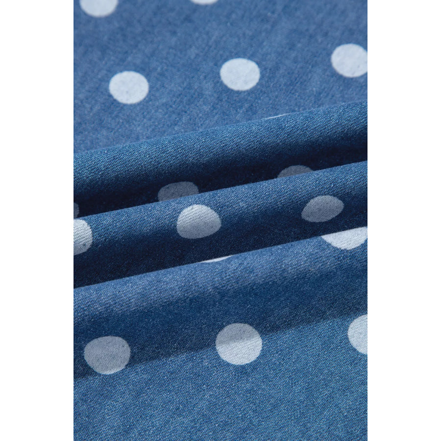 Polka Dot Long Sleeve Collar Shift Tunic Denim Jacket Apparel and Accessories