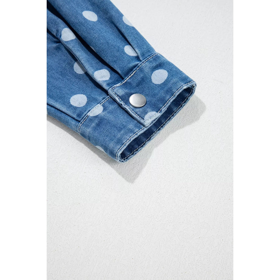 Polka Dot Long Sleeve Collar Shift Tunic Denim Jacket Apparel and Accessories