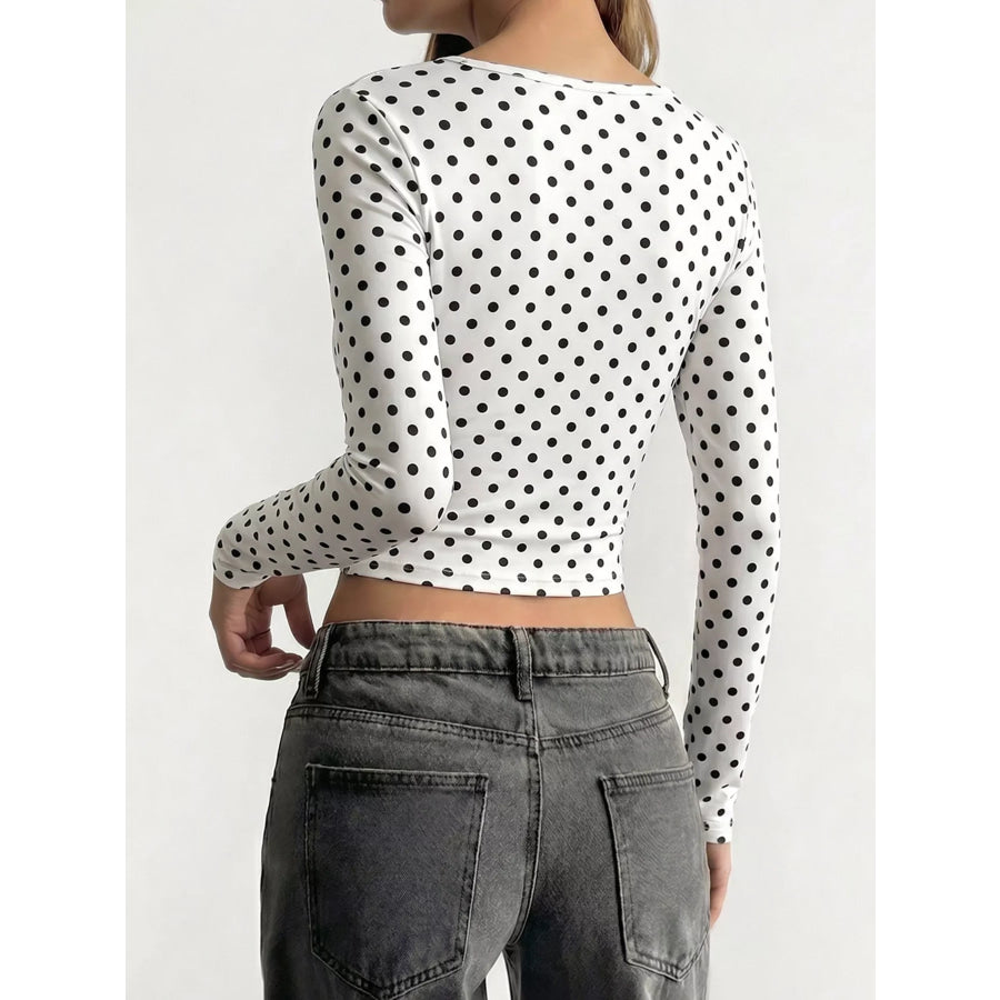 Polka Dot Long Sleeve Cropped T-Shirt Apparel and Accessories
