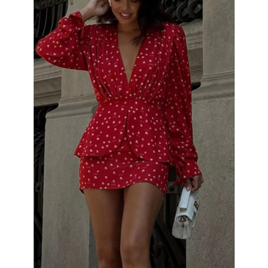 Polka Dot Long Sleeve Layered Dress Scarlet / S Apparel and Accessories