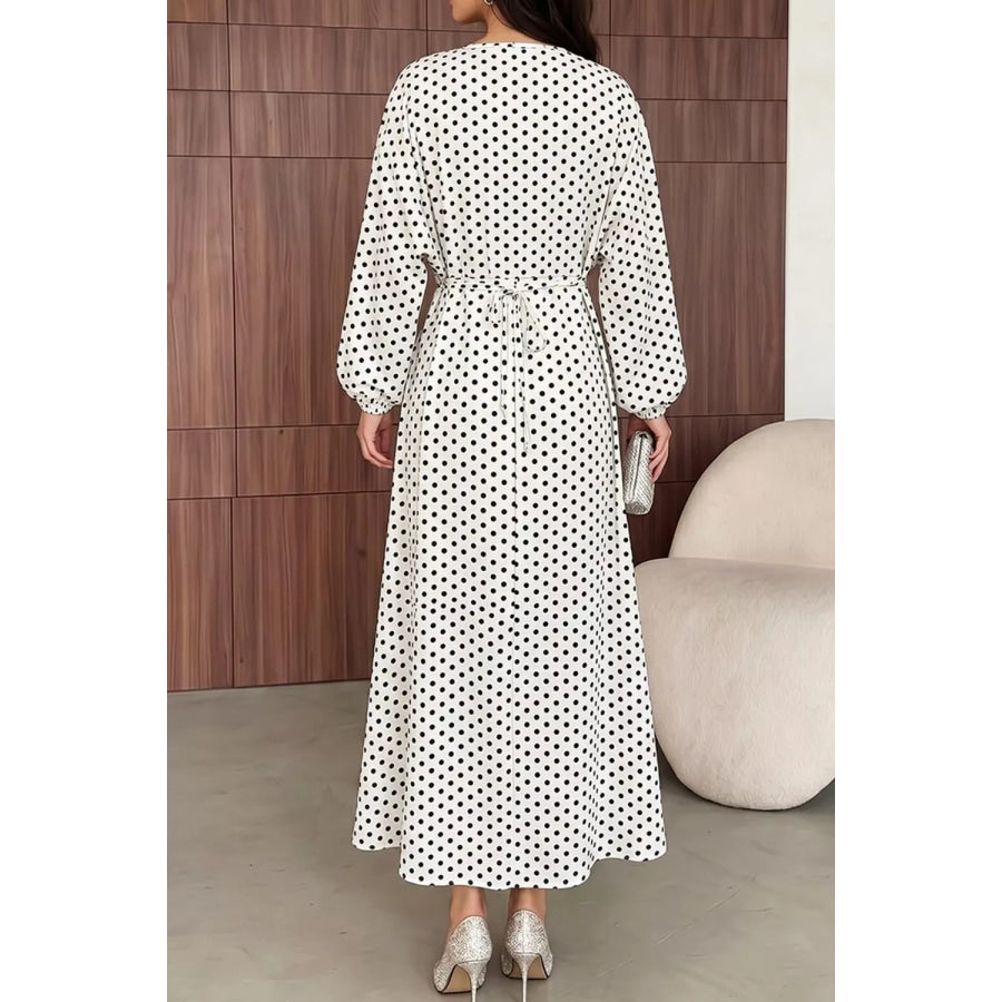 Polka Dot Long Sleeve Maxi Dress White / S Apparel and Accessories