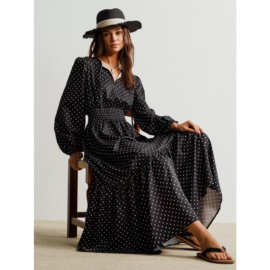 Polka Dot Long Sleeve Maxi Dress Apparel and Accessories