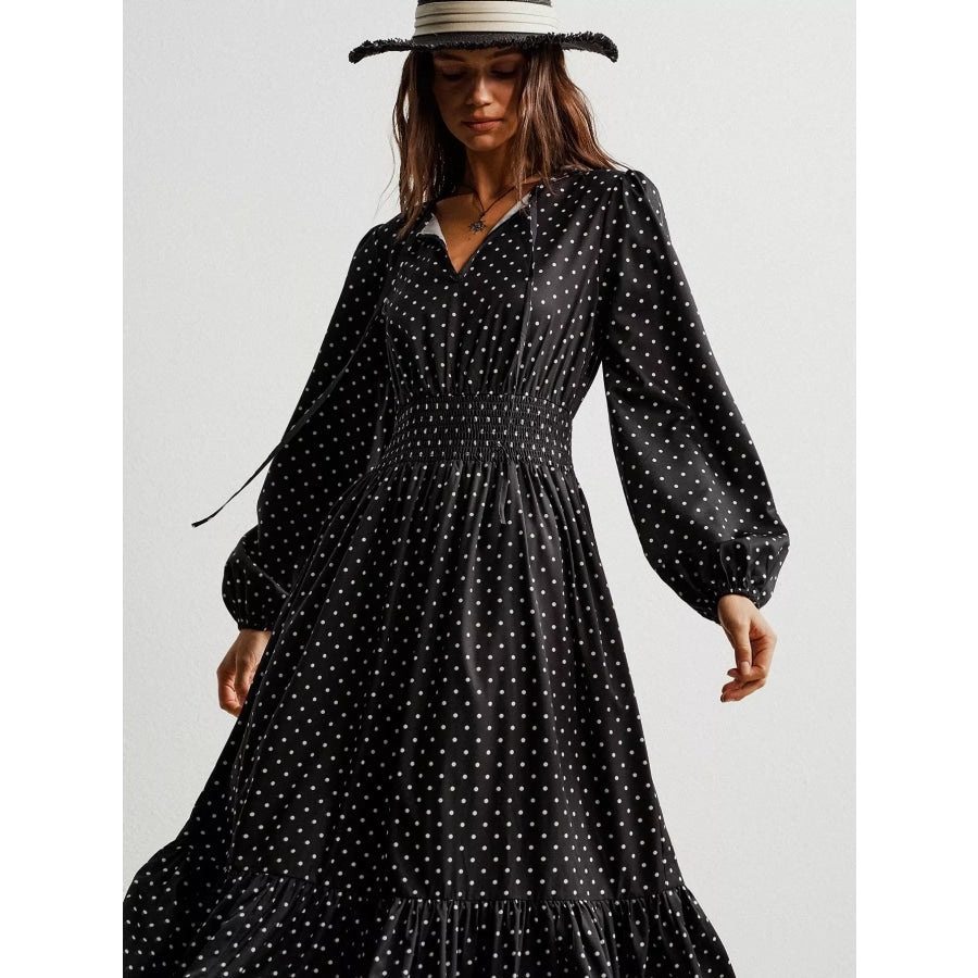 Polka Dot Long Sleeve Maxi Dress Apparel and Accessories