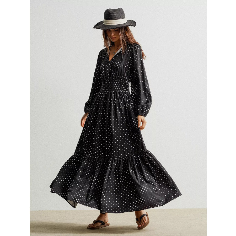 Polka Dot Long Sleeve Maxi Dress Apparel and Accessories