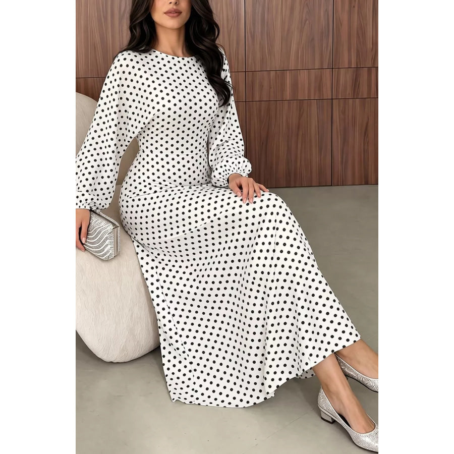 Polka Dot Long Sleeve Maxi Dress Apparel and Accessories