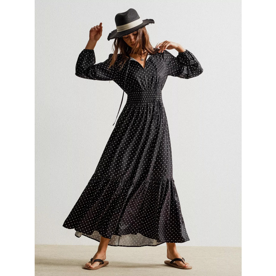Polka Dot Long Sleeve Maxi Dress Apparel and Accessories