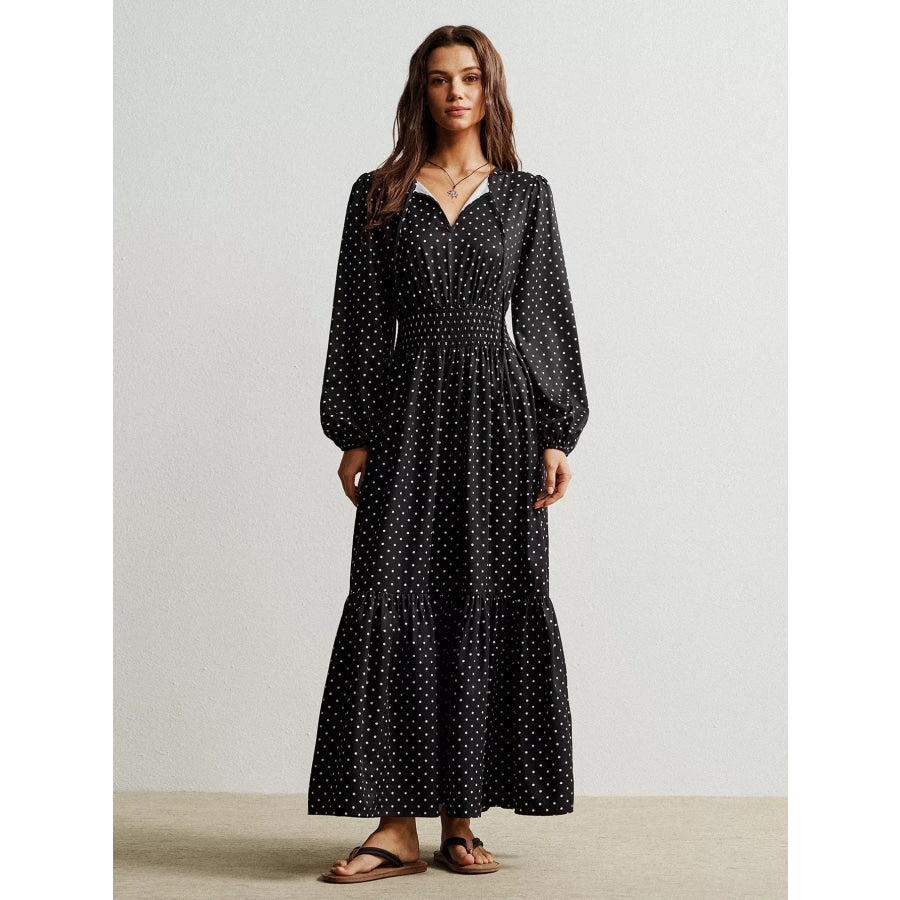Polka Dot Long Sleeve Maxi Dress Apparel and Accessories