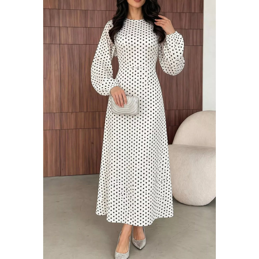 Polka Dot Long Sleeve Maxi Dress Apparel and Accessories