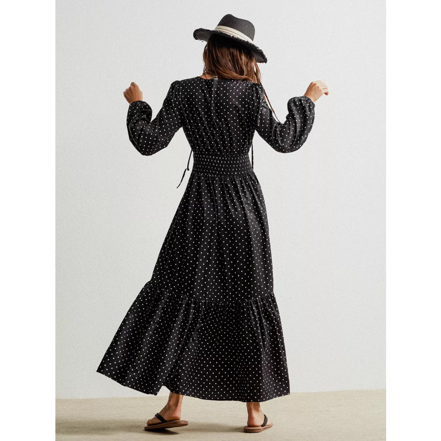 Polka Dot Long Sleeve Maxi Dress Apparel and Accessories