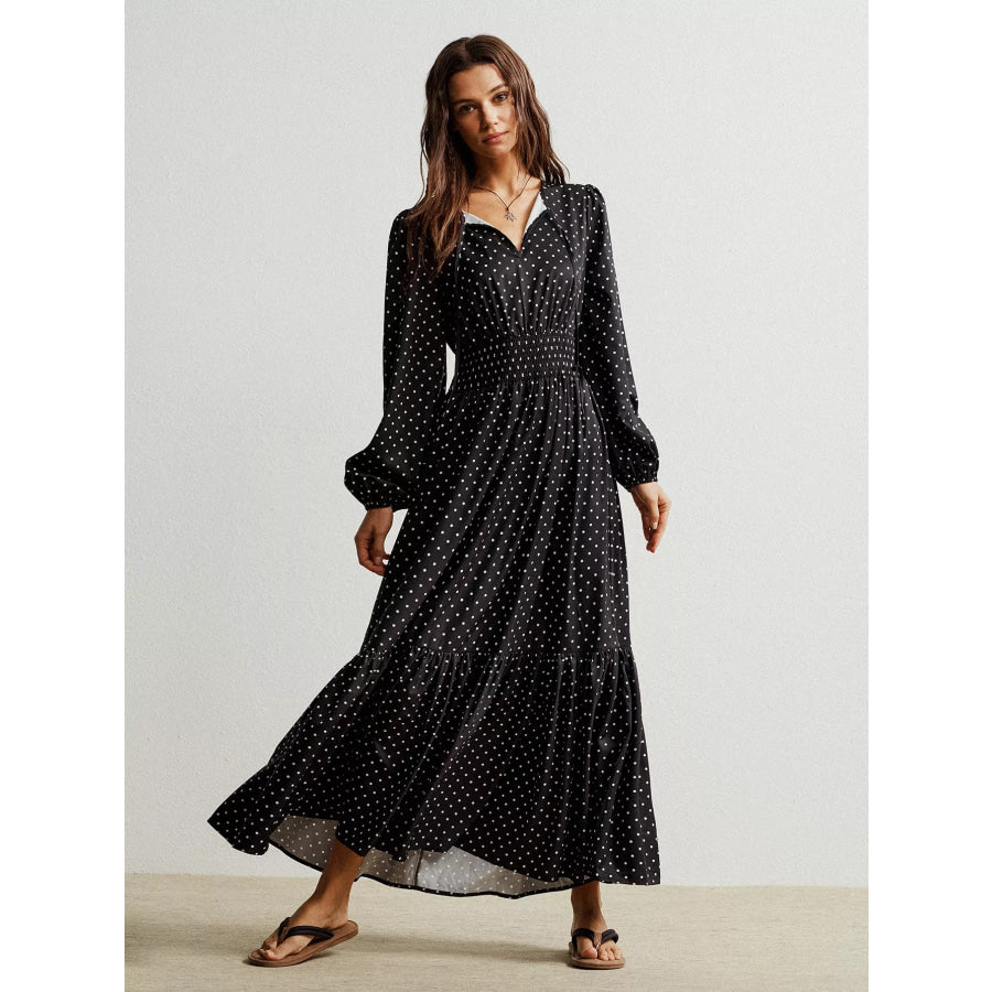 Polka Dot Long Sleeve Maxi Dress Apparel and Accessories