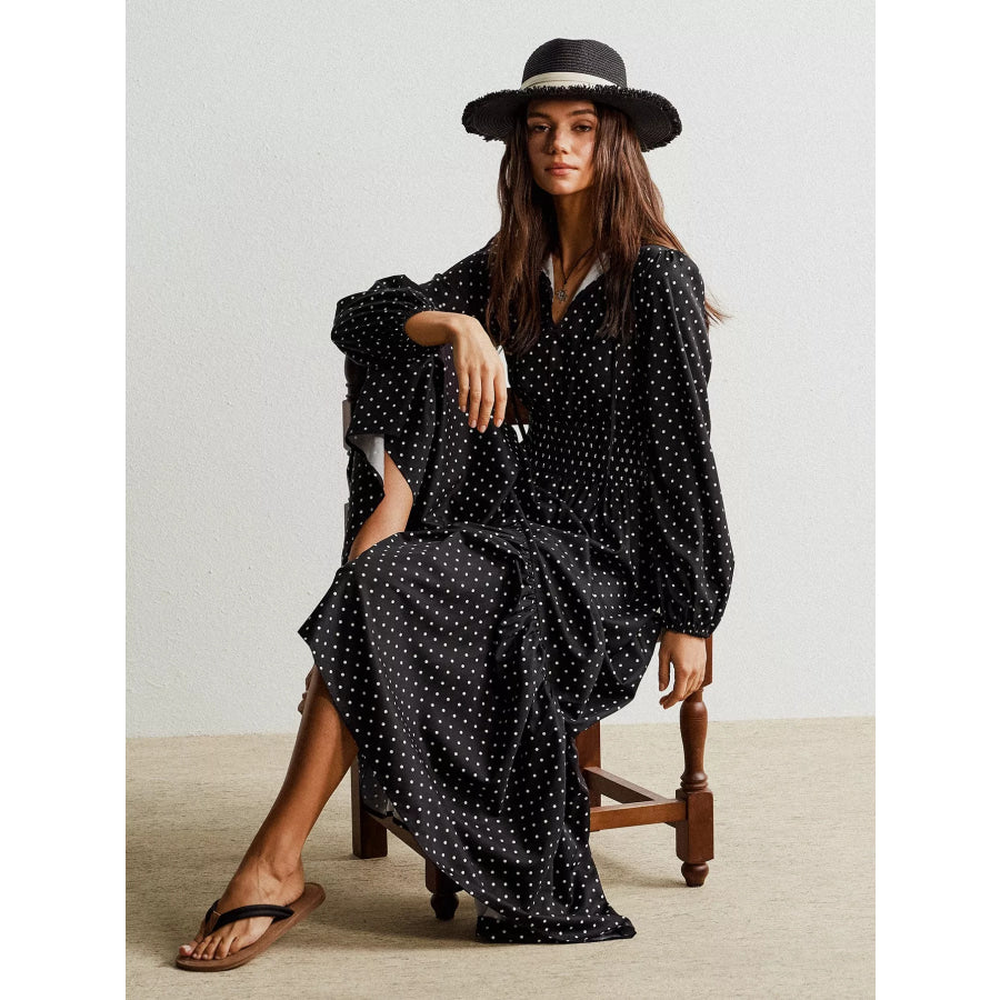 Polka Dot Long Sleeve Maxi Dress Apparel and Accessories
