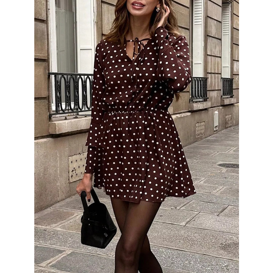 Polka Dot Long Sleeve Mini Dress Apparel and Accessories