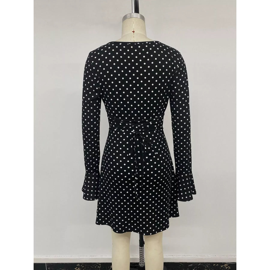 Polka Dot Long Sleeve Ruffle Hem Mini Dress Apparel and Accessories