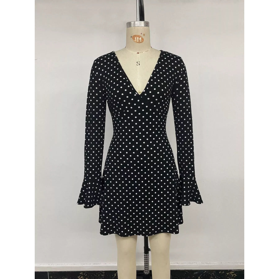Polka Dot Long Sleeve Ruffle Hem Mini Dress Apparel and Accessories
