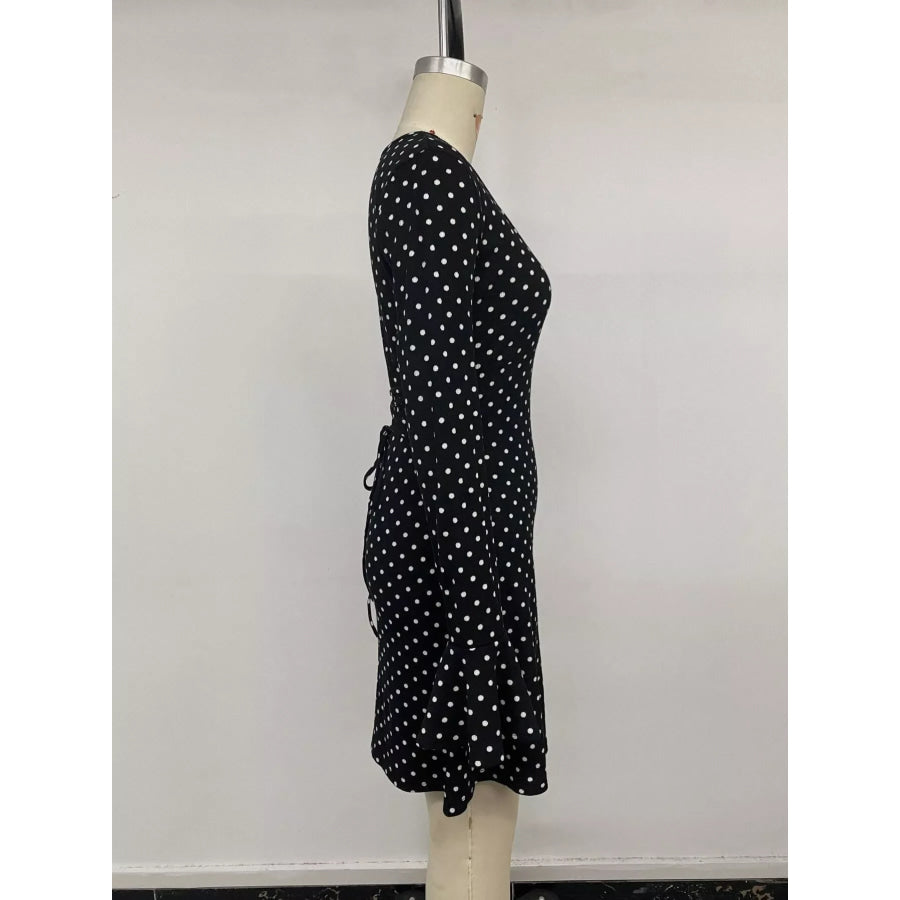 Polka Dot Long Sleeve Ruffle Hem Mini Dress Apparel and Accessories