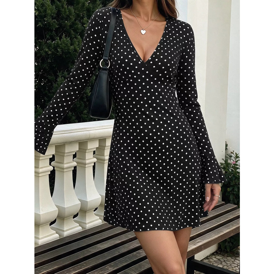 Polka Dot Long Sleeve Ruffle Hem Mini Dress Apparel and Accessories