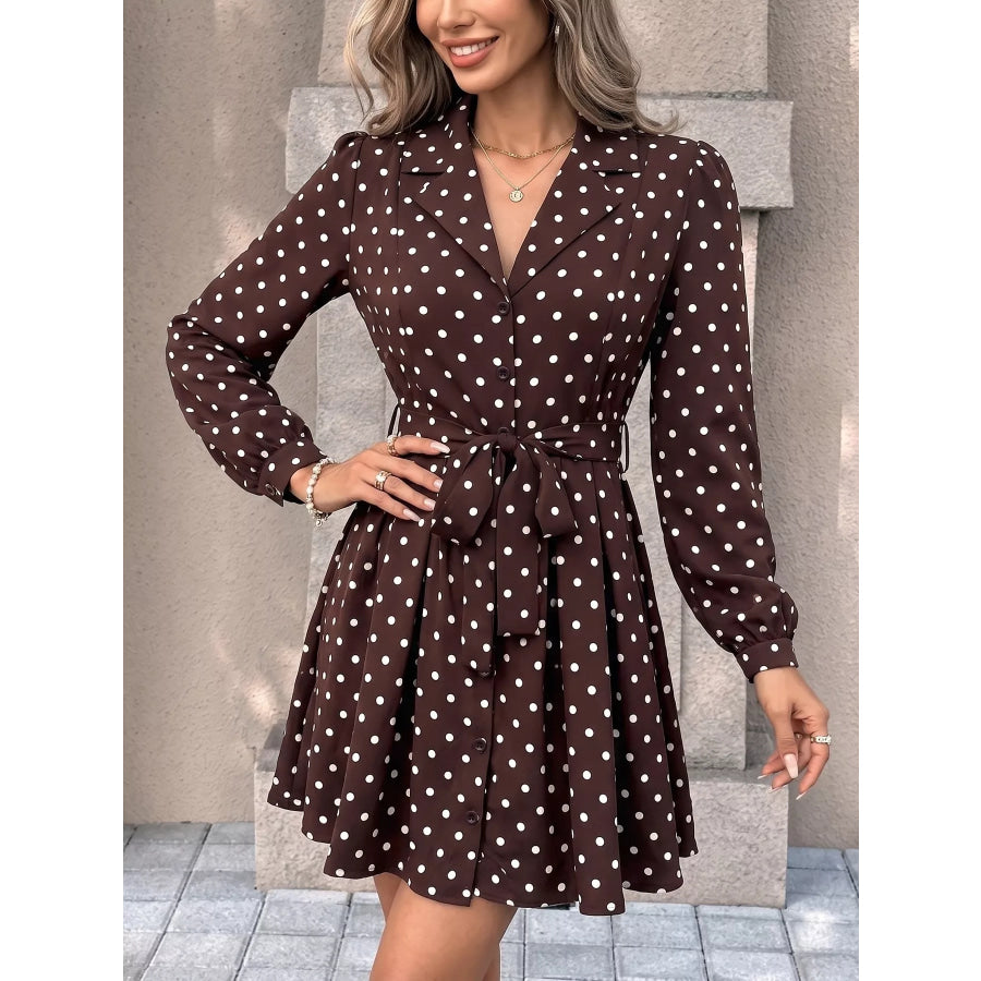 Polka Dot Long Sleeve Shirt Dress Apparel and Accessories