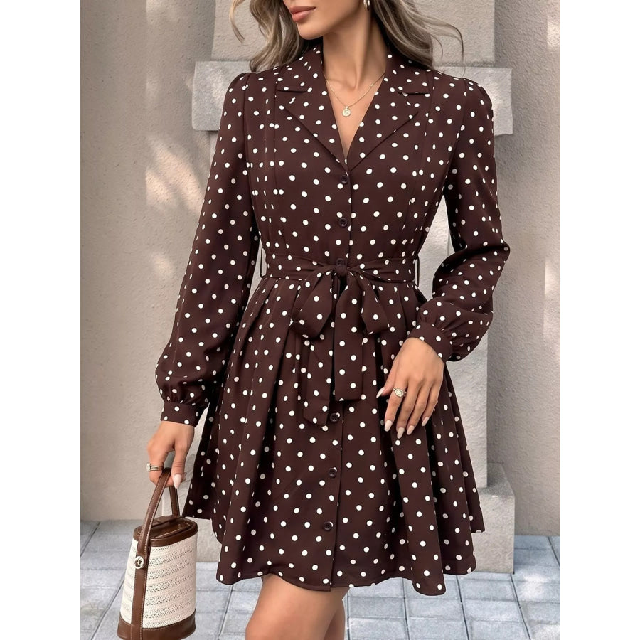 Polka Dot Long Sleeve Shirt Dress Apparel and Accessories