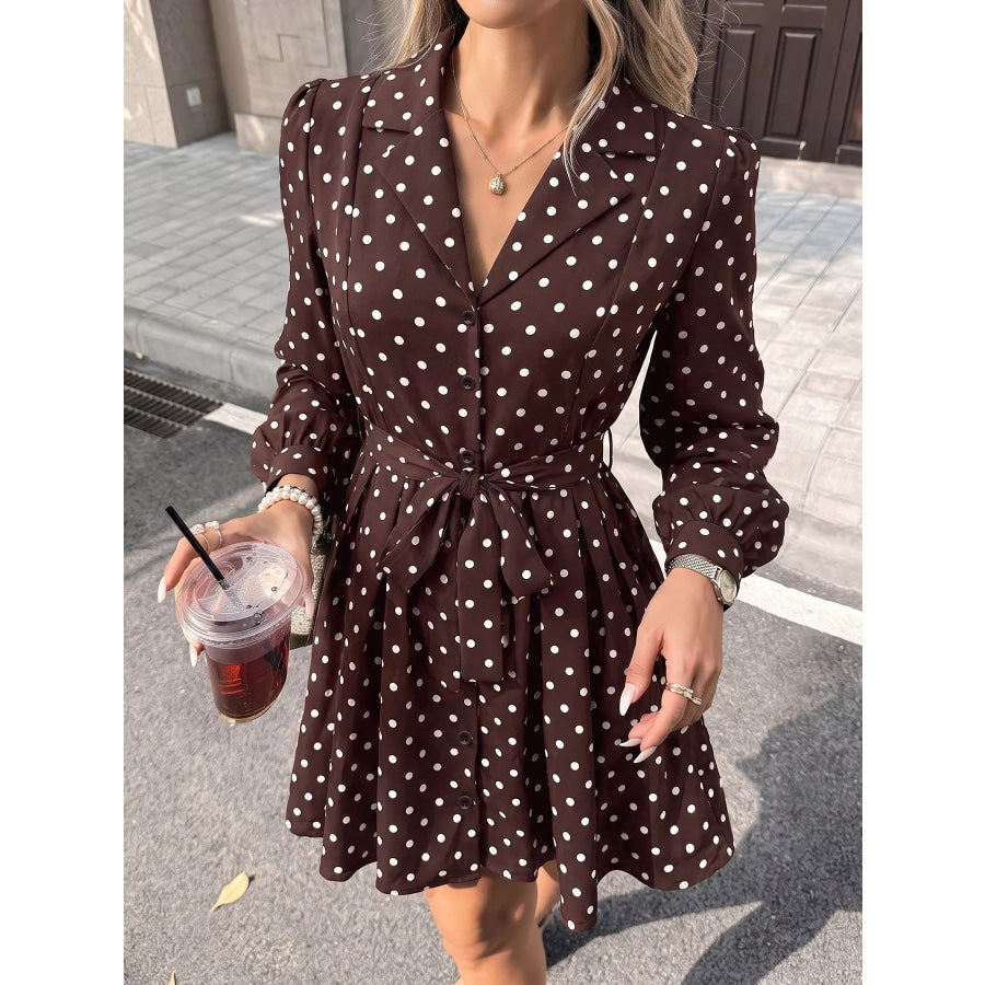 Polka Dot Long Sleeve Shirt Dress Apparel and Accessories