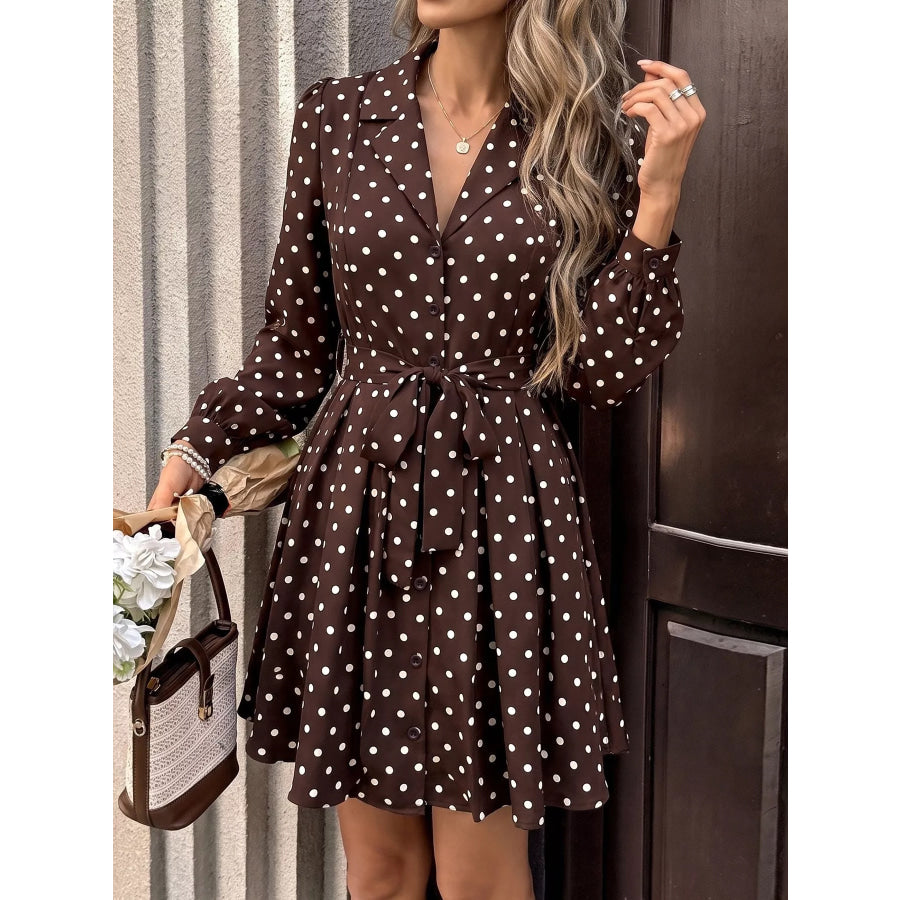 Polka Dot Long Sleeve Shirt Dress Apparel and Accessories