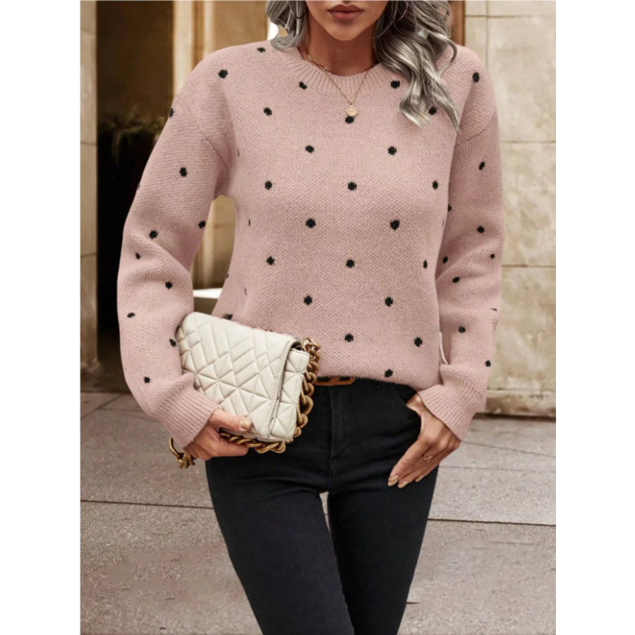 Polka Dot Long Sleeve Sweater Pink / S Apparel and Accessories