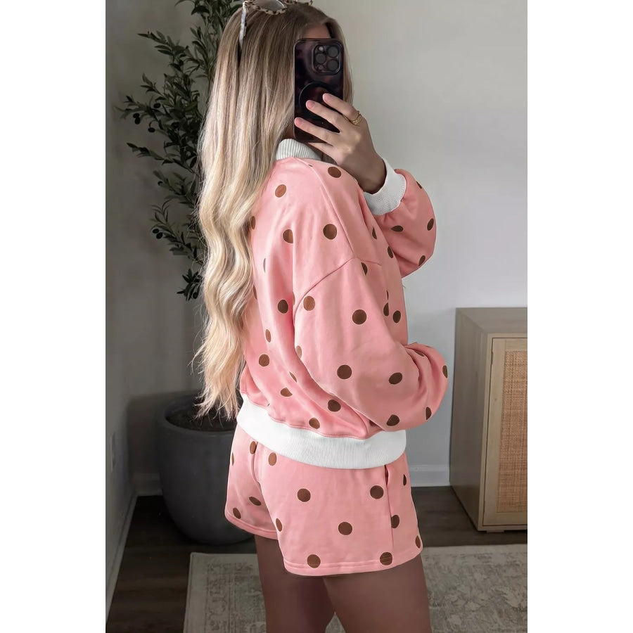 Polka Dot Long Sleeve Sweatshirt and Shorts Lounge Set Apparel Accessories
