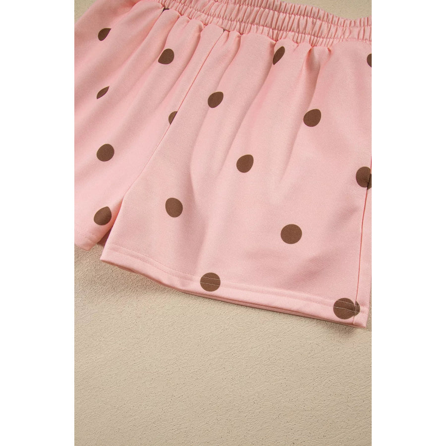 Polka Dot Long Sleeve Sweatshirt and Shorts Lounge Set Apparel Accessories