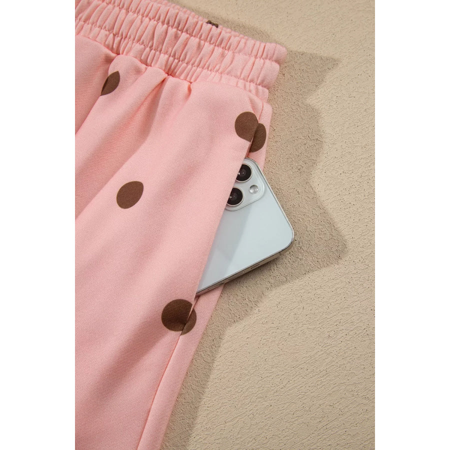 Polka Dot Long Sleeve Sweatshirt and Shorts Lounge Set Apparel Accessories