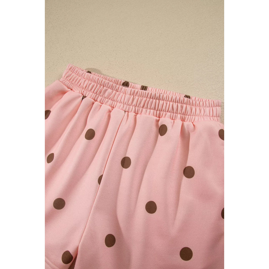 Polka Dot Long Sleeve Sweatshirt and Shorts Lounge Set Apparel Accessories