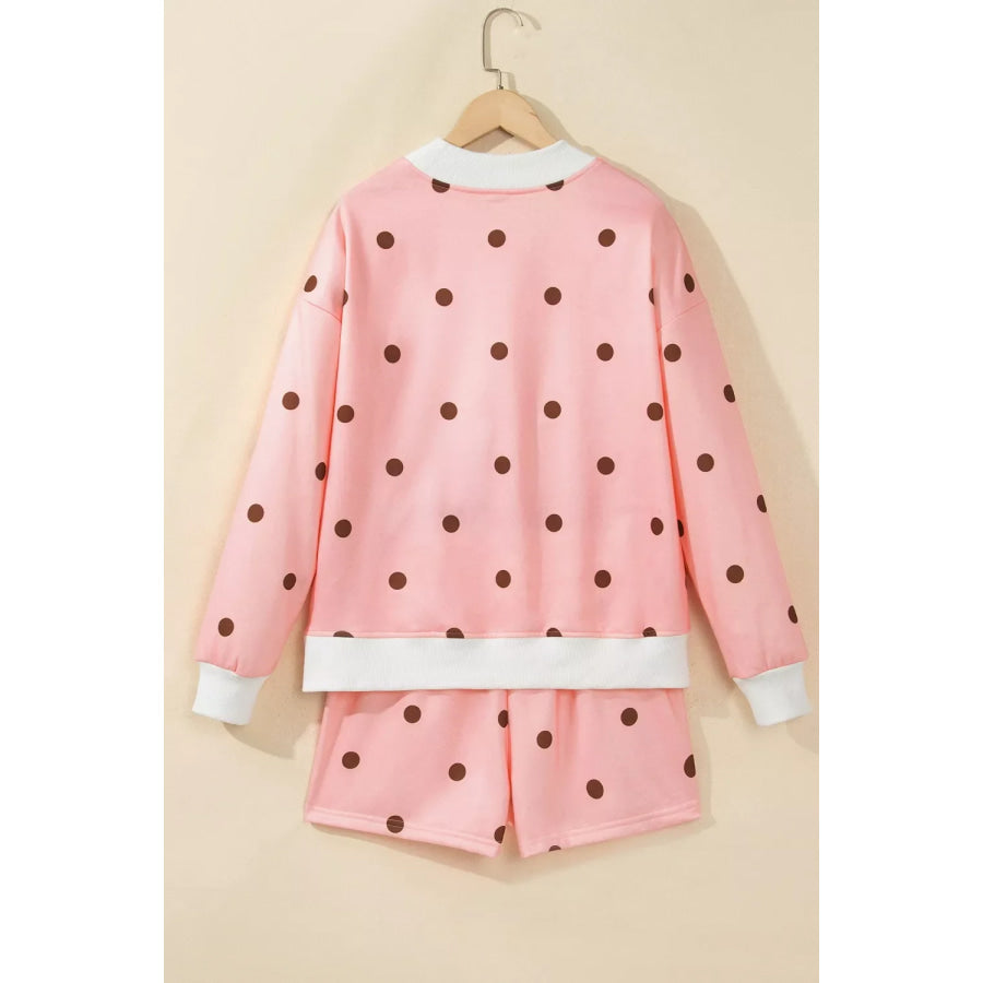 Polka Dot Long Sleeve Sweatshirt and Shorts Lounge Set Apparel Accessories