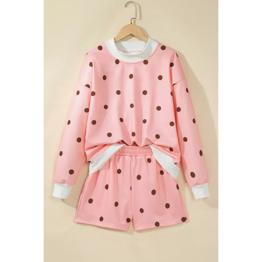 Polka Dot Long Sleeve Sweatshirt and Shorts Lounge Set Apparel Accessories